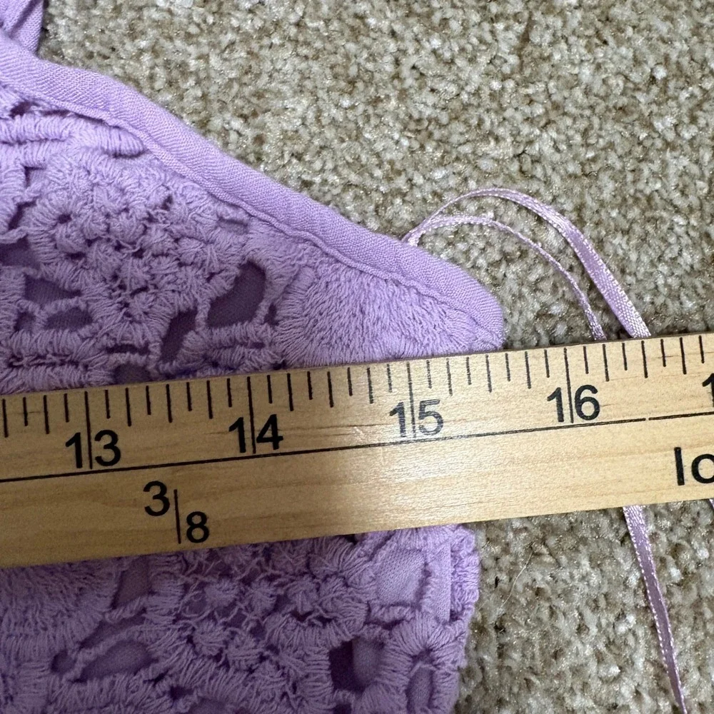 Womens Large Pastel Purple Floral Crochet Lace Boho Top Festival Fairy Coquette - Picture 5 of 6